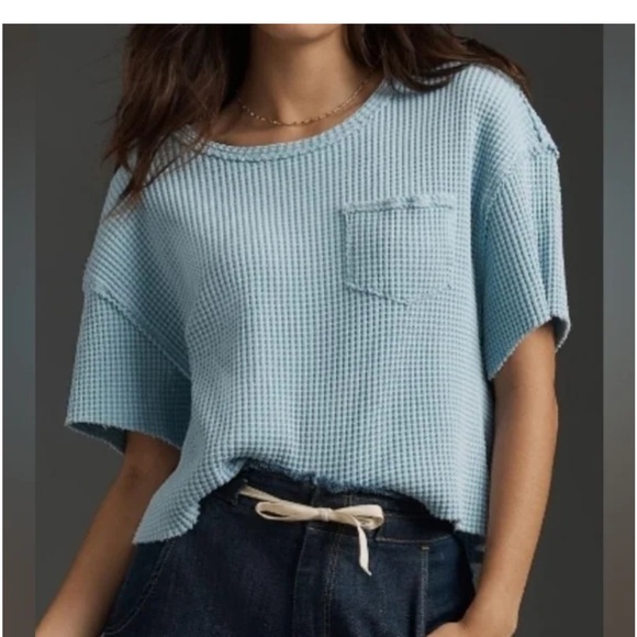 Pilcro Tops - Anthropologie Pilcro Small Light Blue Waffle Knit Oversized Crop Tee NWT